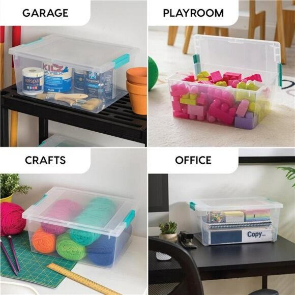 Clear Plastic Storage Bins with Lids 4 Pack Stackable Craft Organizer Box - Picture 3 of 7